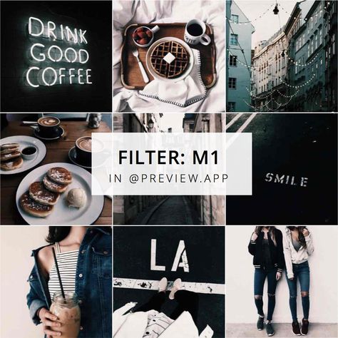 Dark Instagram filter M1, in the "Dark" filter pack inside Preview app. Dark Instagram Filter, Instagram Themes Vsco, Picture Hacks, Everyday Schedule, Preview Instagram, Instagram Feed Planner, Content Marketing Tools, Vintage Filters, Theme Inspiration