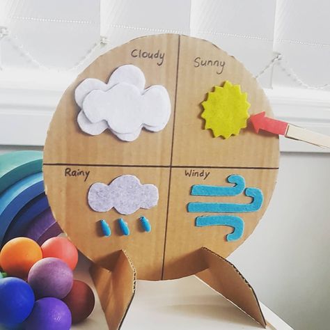 everyday playhacks on Instagram: “How awesome is this DIY weather board??! So much fun!  Heidi @the_harmony_tree_house  #Repost @adelines_hearts_and_crafts • • • • • Weather…” Weather Kindergarten Activities, Weather Crafts Preschool, Weather Wheel, Diy Toddler Toys, Preschool Activities At Home, Preschool Weather, Kindergarten Decorations, Weather Crafts, Weather Projects