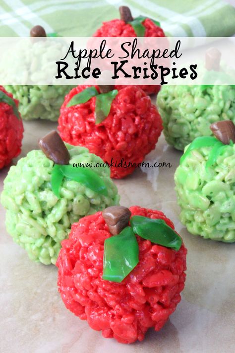 Apple Shaped Rice Krispie Treats Apple Rice Krispie Treats, Apple Rice, Snack Hacks, Krispie Treats Recipe, Krispy Treats, Cereal Treats, Rice Krispy, School Treats, Rice Crispy Treats