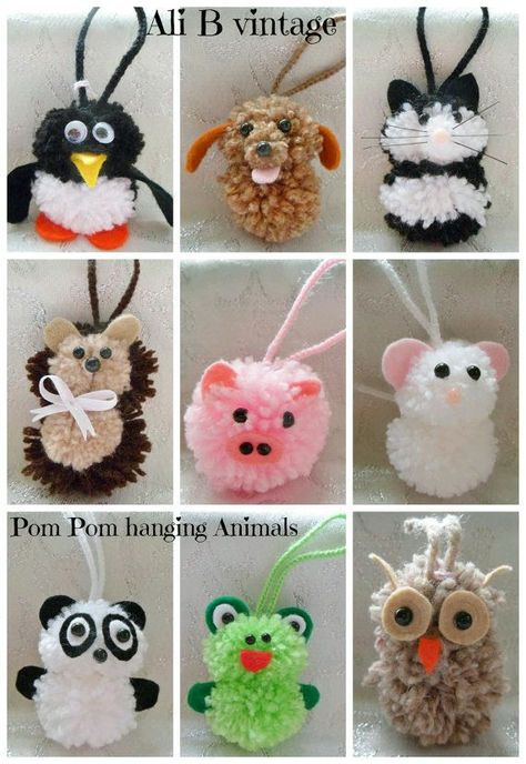 Pompones Childrens Party Bags, Pom Pom Animals, Pom Dog, Diy Pom Poms, Pom Pom Baby, Party Bags Kids, Pom Pom Crafts, Lady Bird, Yarn Diy