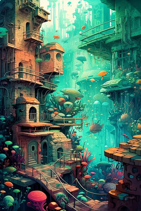 Underwater Architecture, Mermaid City, Underwater Ruins, Art Niche, Ruined City, Underwater City, Human Eyes, Underwater Sea, Mermaids And Mermen