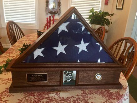 Walnut Flag Display Case Flag Case Display Ideas, Flag Shadow Box Ideas, Flag Display Ideas, Memorial Flag Display, Diy Display Case, Display Case Ideas, Memorial Flag Case, Engraving Gifts, Toy Car Collection