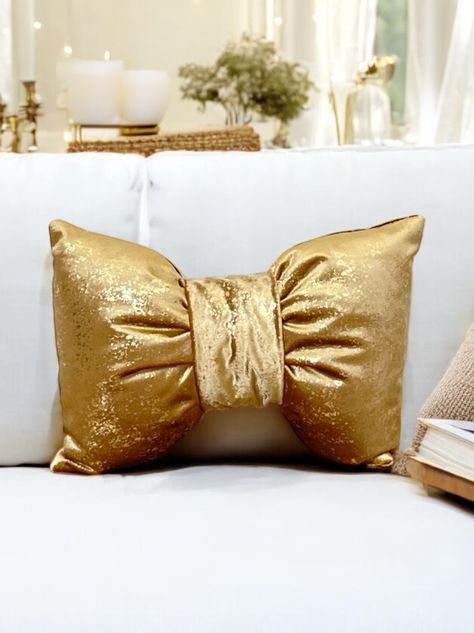 Blue And Gold Bedroom, Bow Pillow, Bow Pillows, Gold Throw, Gold Throw Pillows, Purple Rooms, Gold Bedroom, Gold Pillows, Decorative Bows