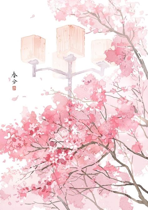 Cherry Blossoms Anime, Sakura Kitsune, Kitsune Aesthetic, Pink Tree, Game Icon, Digital Backgrounds, Digital Background, Paper Background, Cherry Blossoms