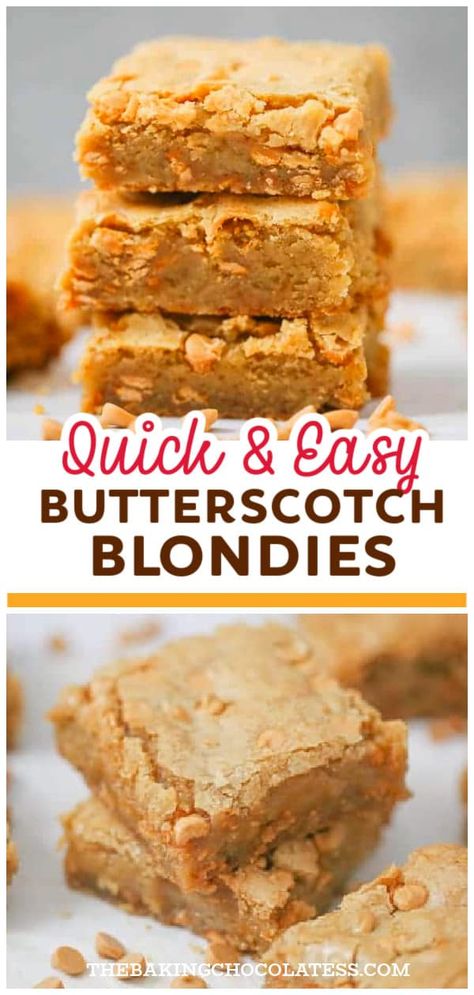 Awesome Butterscotch Blondies Butterscotch Blondies Recipe, Toffee Blondies, Butterscotch Toffee, Butterscotch Desserts, Butterscotch Chip, Homemade Butterscotch, Butterscotch Brownies, Oatmeal Butterscotch Cookies, Butterscotch Bars