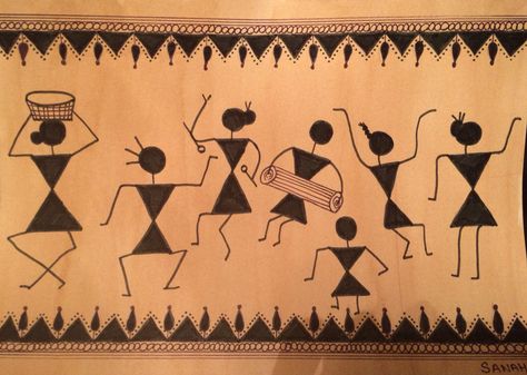 Warli painting#wallhanging Verli Art, Terracotta Paint, Worli Painting, Warli Painting, Kiss Gif, Warli Art, Painting Board, India Painting, Hand Painted Pendant