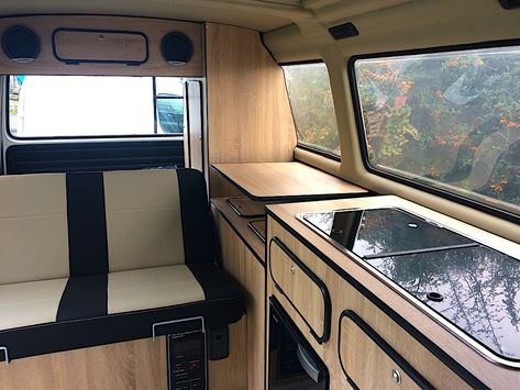 Westfalia interiors - VW camper interiors Westfalia Interior, T4 Camper Interior Ideas, Combi Vw T2, Vw Interior, Vw T3 Camper, Volkswagen Interior, Vw Bus Interior, Vw T3 Syncro, Vw T25