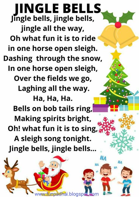 Jingle Bell Song, Christmas Songs For Toddlers, Jingle Bells Lyrics, Rhyming Poems For Kids, Nursery Rhymes Preschool Crafts, Christmas Carols Songs, Christmas Songs For Kids, Nursery Rhymes Poems, Rhymes Lyrics