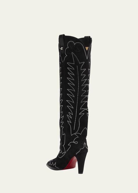 Western Style High Heel Boots For Evening, Christian Louboutin Boots, Red Louboutin, Stiletto Boots, Red Sole, Western Boots, Knee Boots, Red Leather, Black Boots