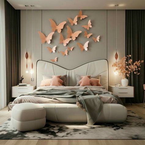 Teenager Bedroom Design, Luxury Bedroom Interior, White Bedrooms, Pink Wall Decor, Bedside Table Design, Family Nature, Daughter Bedroom, Furniture Handmade, Butterfly Decor