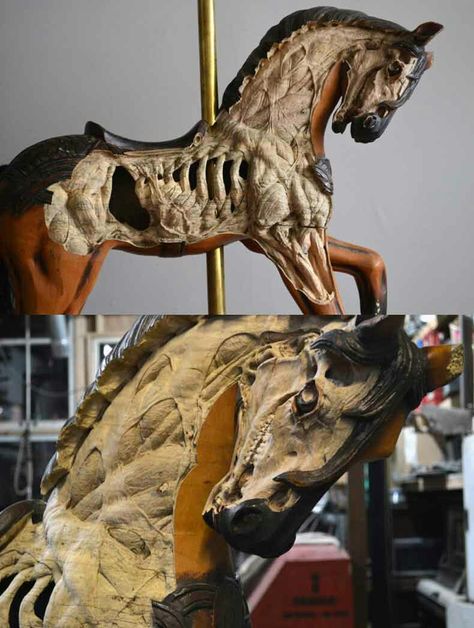 Zombie carousel horse Maskull Lasserre, Taxidermy Art, Vulture Culture, Wood Carver, Visual Culture, Carousel Horses, Short Films, Pics Art, Creature Design