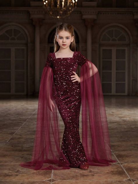 Long Frocks Indian, Long Frocks For Girls, Amber Wedding, Burgundy Party, Kids Sweater Pattern, Sequin Mermaid Dress, Wedding Dresses For Kids, Tail Dress, Baby Frock Pattern