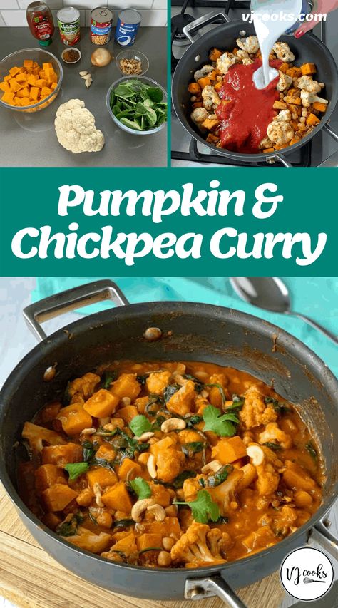 Pumpkin and Chickpea Curry Indian Banquet, Korma Paste, Korma Curry, Pumpkin Coconut, Chickpea Curry Recipe, Pumpkin Curry, Vegan Chickpea, Chickpea Stew, Vegetarian Curry