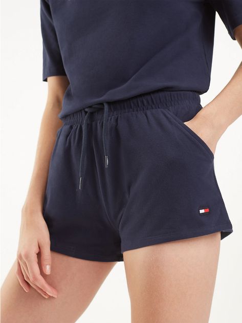 Drawstring Jersey Shorts | BLUE | Tommy Hilfiger Jersey Shorts Outfit Women, Jersey Shorts Outfit, Tommy Hilfiger Outfits Women, Tommy Hilfiger Shorts Women, Tommy Clothes, Tommy Hilfiger Outfits, Hilfiger Outfits, Shorts Outfits Women, Tommy Hilfiger Shorts