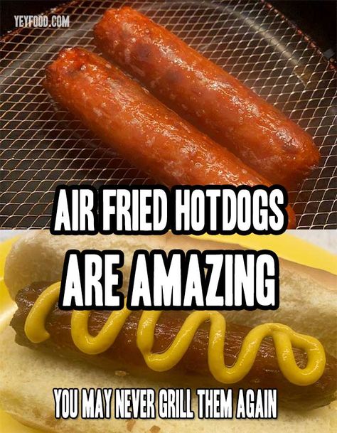 Easy Seven Minute Air Fried Hotdogs Taste Grilled - yeyfood.com Fried Hotdogs, Fried Hot Dogs, Hacks For Home, Making Hot Dogs, Chicken Casserole Easy, Air Fryer Cooking Times, Air Fry Recipes, Hot Dog Recipes, Air Fryer Dinner Recipes