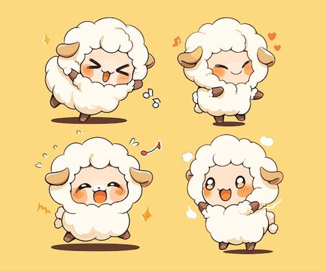 Sheep Cute Illustration, Sheep Character Design Human, Baby Lamb Drawing, Cute Lamb Drawing, Chibi Sheep, Cute Sheep Drawing, Lamb Illustration, Sheep Character, Wa Sticker