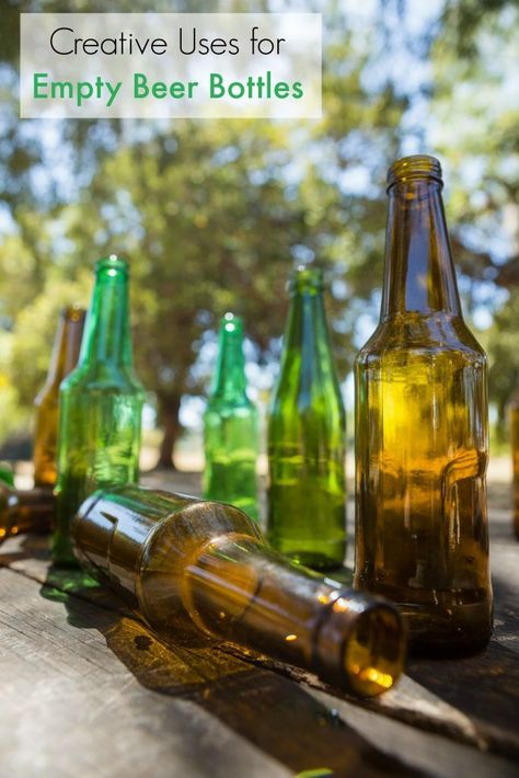 10 Empty Beer Bottle Uses to Save Time and Money! Beer Bottle Crafts Diy, Beer Bottle Diy, Recycling Furniture, Root Beer Bottle, Recycled Beer Bottles, Green Beer Bottles, Beer Bottle Crafts, Diy Beer, Diy Cleaning Products Recipes