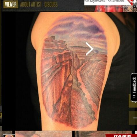 My grand canyon tattoo on episode 7 of Ink Master by Jime Litwalk arizona Landscape Tattoo, Ink Master, Badass Tattoos, Birds Tattoo, Birds Eye, Tattoos And Piercings, Tattoo Artists, I Tattoo, Tatting