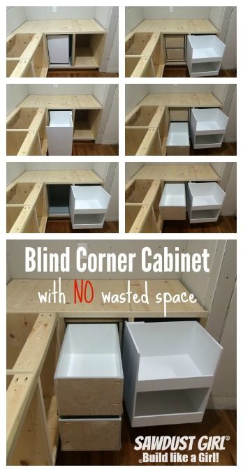 Blind corner cabinet with NO wasted space! | Sawdust Girl | Bloglovin’ Kitchen Corner Cabinet Organization, Diy Corner Cabinet, Kitchen Corner Cabinet, Corner Cabinet Organization, Blind Corner Cabinet, Corner Kitchen Cabinet, Organization Furniture, Kitchen Corner, Corner Cabinet