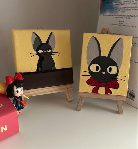 Simple Ghibli Painting, Studio Ghibli Canvas Art, Ghibli Easy Painting, Jiji Painting, Ghibli Canvas Painting, Miffy Painting, Ghibli Painting Ideas, Studio Ghibli Painting Ideas, Easy Mini Canvas Painting Ideas