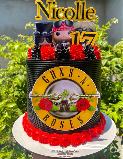 #17anos #rockandroll #gunsnroses #bolo #cake #17y Rock And Roll Cake Ideas, Bolo Rock, Rock Cakes, Guitar Tabs Acoustic, Ladybug Cakes, Rock And Roll Birthday, Music Cakes, Rock Cake, Gender Party