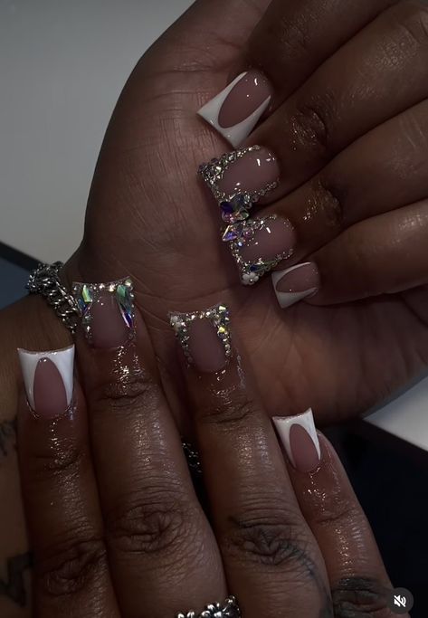 Short Diamond Acrylic Nails, Short Acrylic Nails Dramatic, Short Dramatic Acrylic Nails, Short Zodiac Nails, Birthday Nail Set Short, Steletoes Nails French Tip, Short Diamond French Tip Nails, Short Birthday Acrylic Nails, Duck Nails With Rhinestones