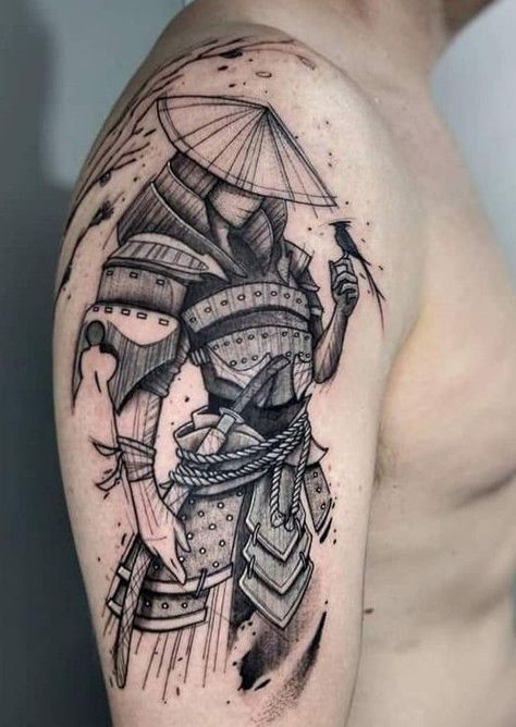 Thinking about a new tattoo? Dive into the gallery of stunning samurai tattoo designs and find inspiration for your next masterpiece. Japanese Ninja Tattoo, Japanese Samurai Tattoo, Ninja Tattoo, Samurai Tattoo Sleeve, Tattoos Masculinas, Cyberpunk Tattoo, Sketch Style Tattoos, Brush Tattoo, Samurai Tattoo Design