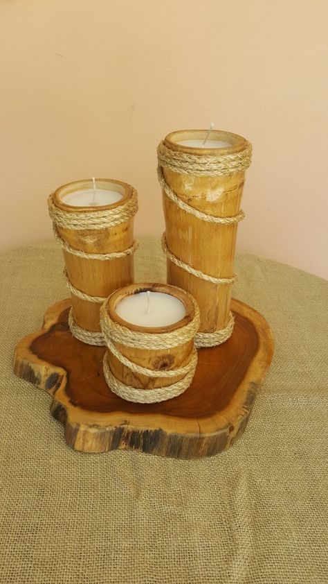 Bamboo Candle Holder, Bamboo Furniture Diy, Daisy Centerpieces, Bamboo Furniture Design, Bamboo Candle, Bamboo Diy, Bamboo Building, Bamboo Planter, Plant Pot Diy