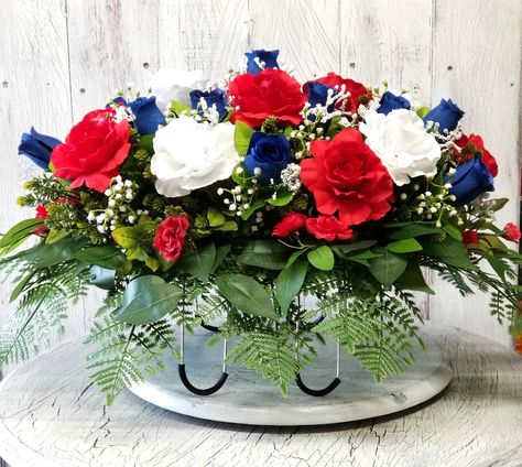 Patriotic Cemetery Saddle, Red White and Blue Headstone Flowers, Grave Decoration for Military, Memorial Day Veteran Grave Saddle Spray Headstone Flowers, Remembrance Flowers, Memorial Day Decorations, Christmas Tree Topper Bow, Grave Flowers, Cemetery Decorations, Grave Decorations, Tree Topper Bow, Memorial Flowers