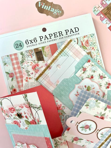 One Paper Book, Paper Pad Crafts Ideas, 6x6 Paper Projects, 6x6 Paper Pad Projects, Tiny Junk Journal, Scrapbooking With 6x6 Paper Pads, Graphic 45 Little Things, Junk Journal Altered Paper Clips, Pen Pal Gifts