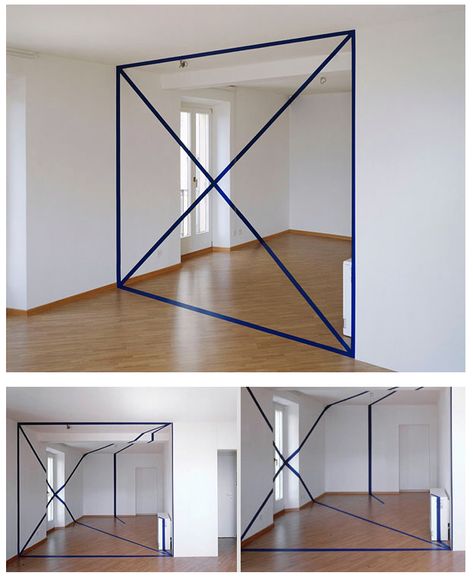 perspective - How to create an anamorphic design, art piece or sculpture in a given space? - Graphic Design Stack Exchange Cool Optical Illusions, Visual Illusion, Tape Art, Illusion Art, Creative Living, Op Art, Art Plastique, Optical Illusions, Installation Art