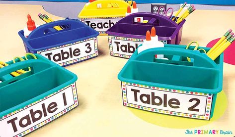 Pencil Caddy Classroom, Table Caddy Classroom, Pencil Box Ideas, Pencil Caddy, Student Data Tracking, Table Caddy, Ela Anchor Charts, Positive Classroom Management, School Site