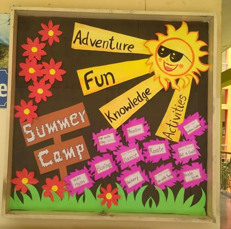 Summer Camp Decorations For Classroom, Preprimary Classroom Decoration, Summer Camp Board Decoration, Summer Camp Decoration Ideas For School, 2nd Grade Crafts, Kindergarten Art Crafts, Soft Board Decoration, Soft Board, School Art Activities