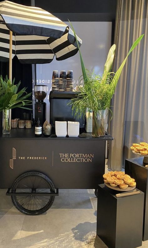 Party Food Carts Ideas, Vending Cart Design, Coffee Bar Event Ideas, Sales Event Ideas, Coffee Carts Ideas, Cafe Event Ideas, Coffee Event Ideas, Bar Cart For Party, Bar Events Ideas