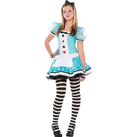 Alice In Wonderland Fancy Dress, Party City Costumes, Alice Costume, Halloween Costumes For Teens Girls, Girls Fancy Dress, Alice In Wonderland Costume, Striped Stockings, Holloween Costume