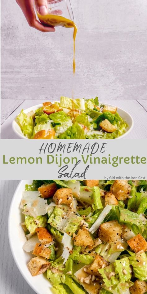 Lemon Dijon Vinaigrette, Salad Vinaigrette, Gourmet Salad, Dijon Vinaigrette, Salad With Lemon, Vinaigrette Salad, Romaine Salad, Green Salad Recipes, Croutons Homemade