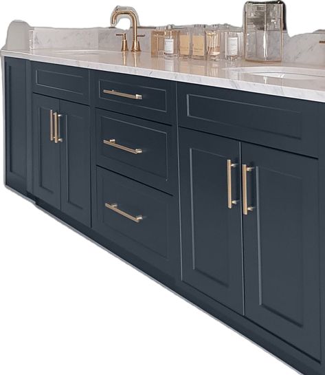 navy blue bathroom vanity Midnight Blue Vanity Bathroom Ideas, Bathroom Blue Vanity Ideas, Bathroom Vanity Colors, Navy Blue Bathroom Vanity, Navy Blue Bathroom, Navy Blue Bathrooms, Vanity Colors, Blue Bathroom Vanity, Blue Vanity