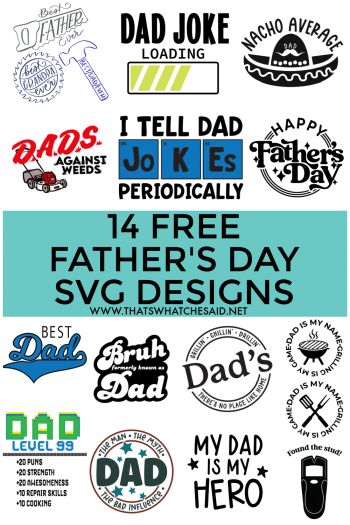 An amazing collection of 14 free svg cut files for Father's Day! #fathersday #freesvg #craftsfordad Cricut Projects For Father’s Day, Father’s Day Family Shirt Ideas, Fathers Day Svg Files Free, Father's Day Family Text Print T-shirt, Birthday Cards Printable, Best Dad Jokes, Casual Sublimation Print T-shirt For Father's Day, Happy Father’s Day Svg Free, Printable Decorations