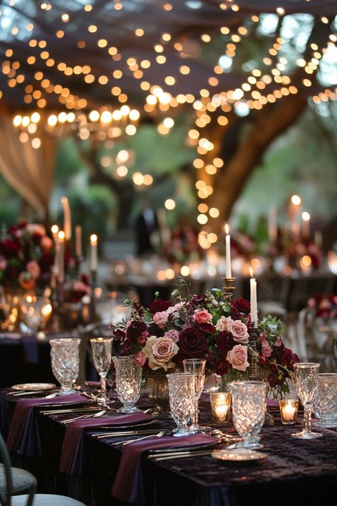 Elevate your big day with dark and moody wedding inspiration! Discover unique decor ideas, romantic color palettes, and enchanting atmospheres that create a mysterious celebration. Save for dreamy details!   #DarkAndMoodyWedding #WeddingInspiration #MysteriousCelebration #RomanticIdeas #WeddingPlanning #ElegantDecor #UniqueWeddingIdeas #BridalInspiration #MoodyAesthetic #WeddingThemes #RusticWedding #GothicWedding #TimelessElegance #WeddingDecor #DreamWedding Moody Romantic Garden Wedding, Flower Centerpiece With Candles, Moody Speakeasy Wedding, Dark Whimsy Wedding, Romance Theme Wedding, Dark Themed Wedding Color Schemes, Negative Space Wedding Decor, Mix Match Glasses Wedding, Romantic Academia Wedding