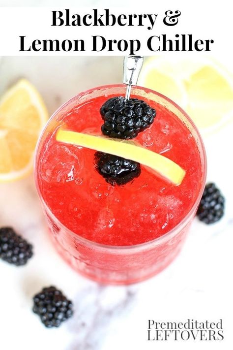 Here's a new cocktail recipe to try! This Blackberry and Lemon Drop Chiller is a delicious mix of lemon, homemade blackberry syrup, and flavored vodka. This drink recipe is perfect for your next party. Flavored Vodka Drinks, Blackberry Lemon, Frozen Cocktail Recipes, Blackberry Syrup, Lemon Vodka, Freezer Food, Lemon Drop Martini, Delicious Drink Recipes, Vodka Drinks