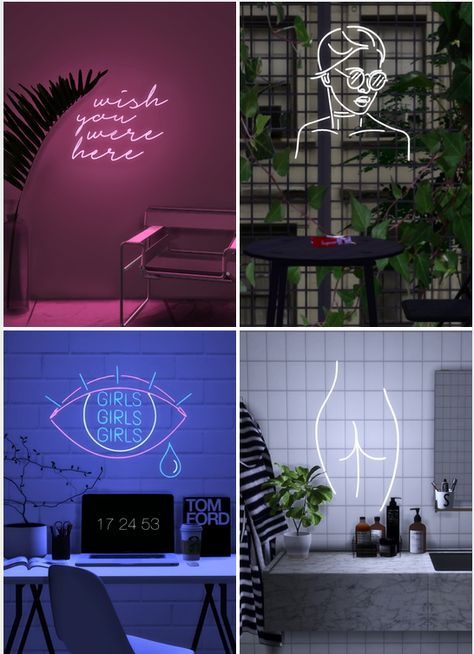 Novvvas – Objects, Decor : NEON SIGNS SET #3 The post NEON SIGNS SET #3 at Novvvas appeared first on Lana CC Finds - Sims 4 CC, Hair, Worlds, Cheats, Guides, Mods Sssvitlas. Sims4 Collection, Cc Clutter, Neon Inspiration, Sims Background, Fairy Lights Decor, Sims 4 Cc Download, Cc Hair, The Sims 4 Packs, Sims 4 Update