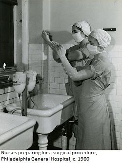 Nurses preparing for a surgical procedure, Philadelphia General Hospital, c.1960. Image courtesy of the Barbara Bates Center for the Study of the History of Nursing. History Of Nursing, Operating Room Nurse, Surgical Technologist, Poster Book, Card Frame, Surgical Tech, Nurse Rock, Vintage Nurse, Nursing Fashion