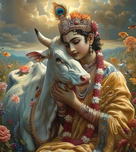 Krishna And Cow, Lord Krishna With Cow, Krishna Vasudev, Home Screen Wallpaper Hd, Rama Krishna, Shri Radha, Screen Wallpaper Hd, Lord Photo, Hanuman Images