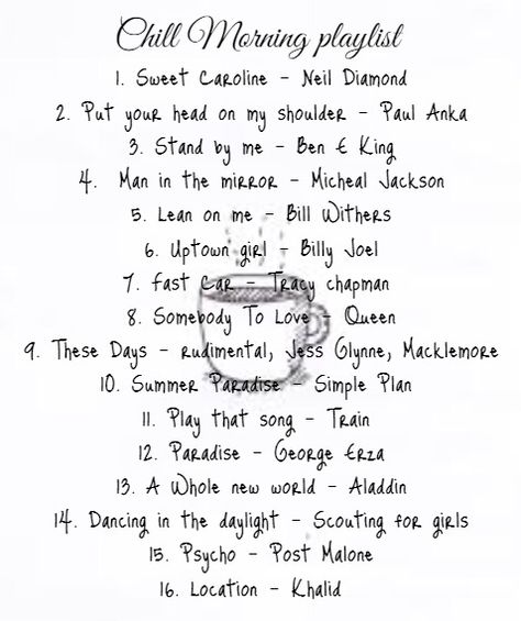 Morning playlist Morning Playlist, Bill Withers, Sweet Caroline, Lean On Me, Kings Man, Jackson 5, Somebody To Love, Billy Joel, Girls Life