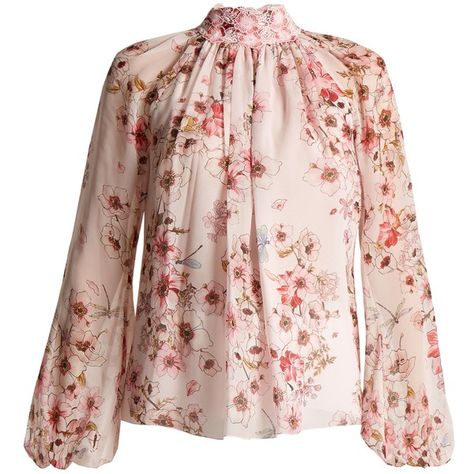 Anemone silk-georgette blouse Giambattista Valli MATCHESFASHION.COM ❤ liked on Polyvore featuring tops and blouses Floral Print Chiffon Blouse For Party, Georgette Shirts For Women, Designer Floral Print Georgette Blouse, Elegant Floral Print Georgette Blouse, Silk Pink Floral Print Blouse, Spring Chiffon Button-up Blouse, Kitenge Designs, Georgette Tops, Georgette Blouse