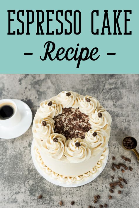 If you like coffee, you will really like this Espresso Cake Recipe! It has a great flavor with the taste of espresso, sugar, and the frosting on top. Use this recipe to make a cake or cupcakes for a birthday or special occasion! #espressocake #coffeecake #cakerecipe #recipe #vanillabuttercream #chocolatefrosting #almondfrosting #irishcreamfrosting #irishcream #birthdaycake #cakeideas #cakerecipe #mtnsidebakery Espresso Cake Recipe, High Altitude Cake Recipe, Irish Cream Frosting, Almond Frosting, Espresso Cake, Chocolate Covered Coffee Beans, High Altitude Baking, Make A Cake, Leftover Cake