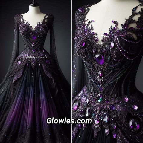 Vtuber Inspiration, Poofy Dresses, Black Gothic Dress, Gothic Gowns, Fashion Show Themes, Poofy Dress, Fairy Photoshoot, Black Wedding Gowns, Purple Gothic