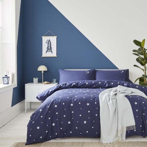 Blue Bed Linen, Childrens Bed, Blue Boys Bedroom, Blue Linen Bedding, Childrens Bedroom Furniture, Boy Bedroom Design, Organic Cotton Bedding, Embroidered Stars, Blue Duvet