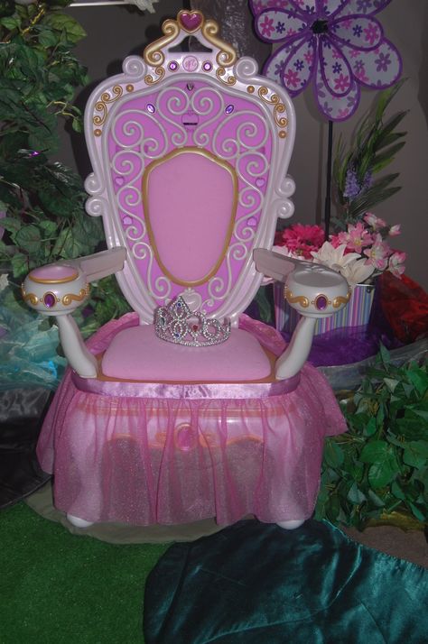 Princess throne Princess Throne, Princess Chair, Princess Birthday Party Decorations, Girl Bday Party, Princess Diy, Sprinkle Baby Shower, Throne Chair, Disney Princess Party, Diy Birthday Decorations