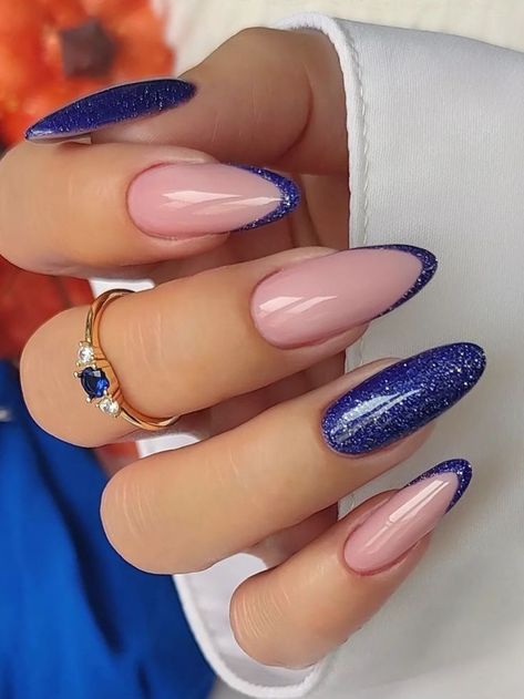 Dark Blue Nails, Navy Nails, Punk Nails, Formal Nails, Classy Nail Designs, Ombre Nail Designs, Almond Acrylic Nails, Silver Nails, Nail Art Ideas